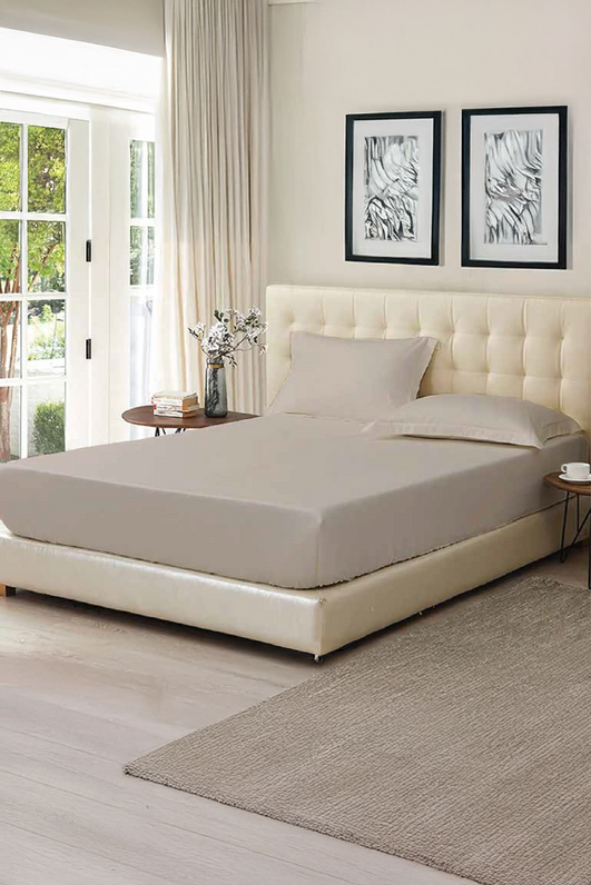 Beige Cotton Fitted Sheet (Single Size)