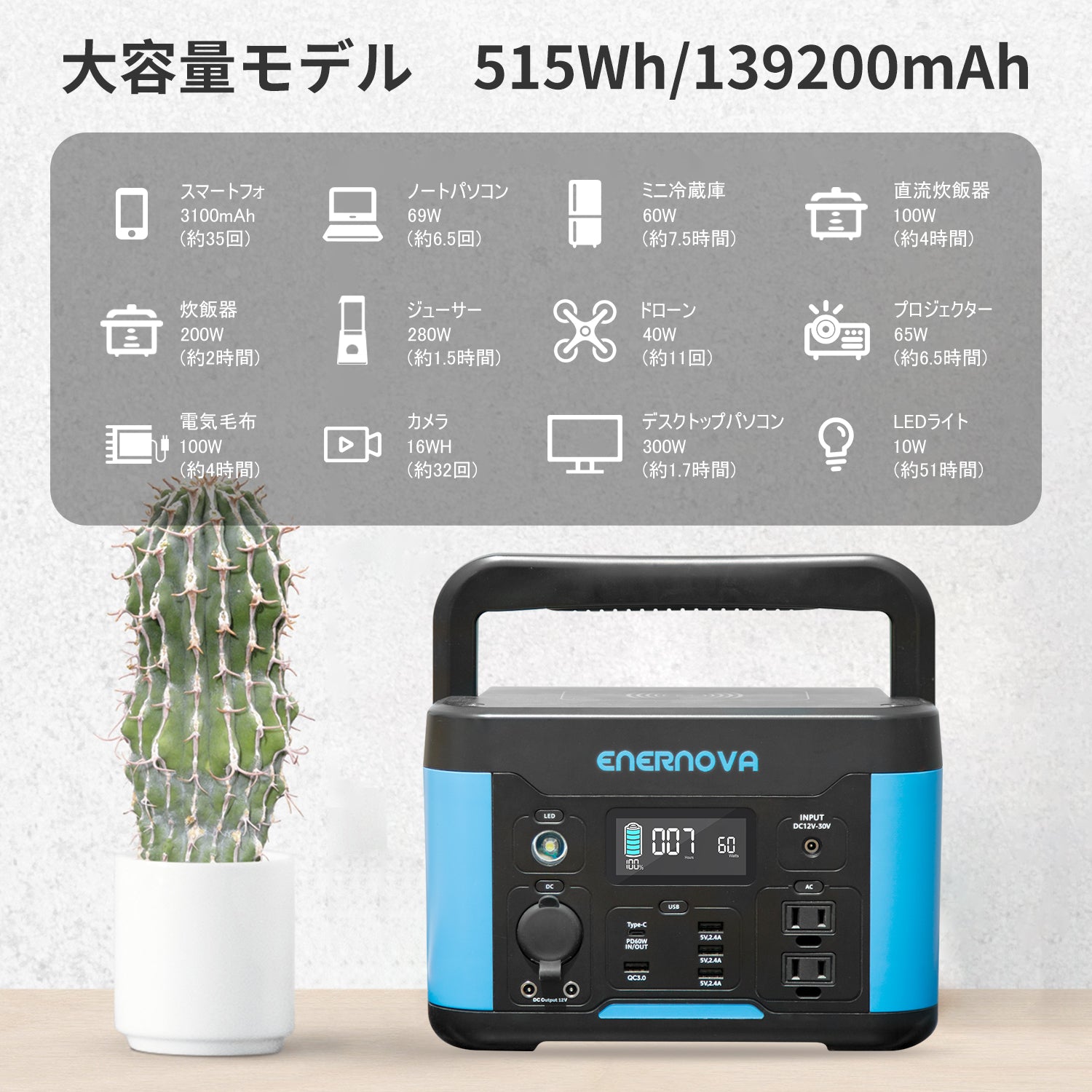 サイズ変更オプション Enernova SMART 500 ポータブル電源 ソーラー