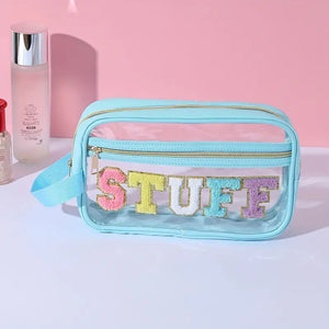 Letter Patch Cosmetic Bag - Aqua - The Wake Shop