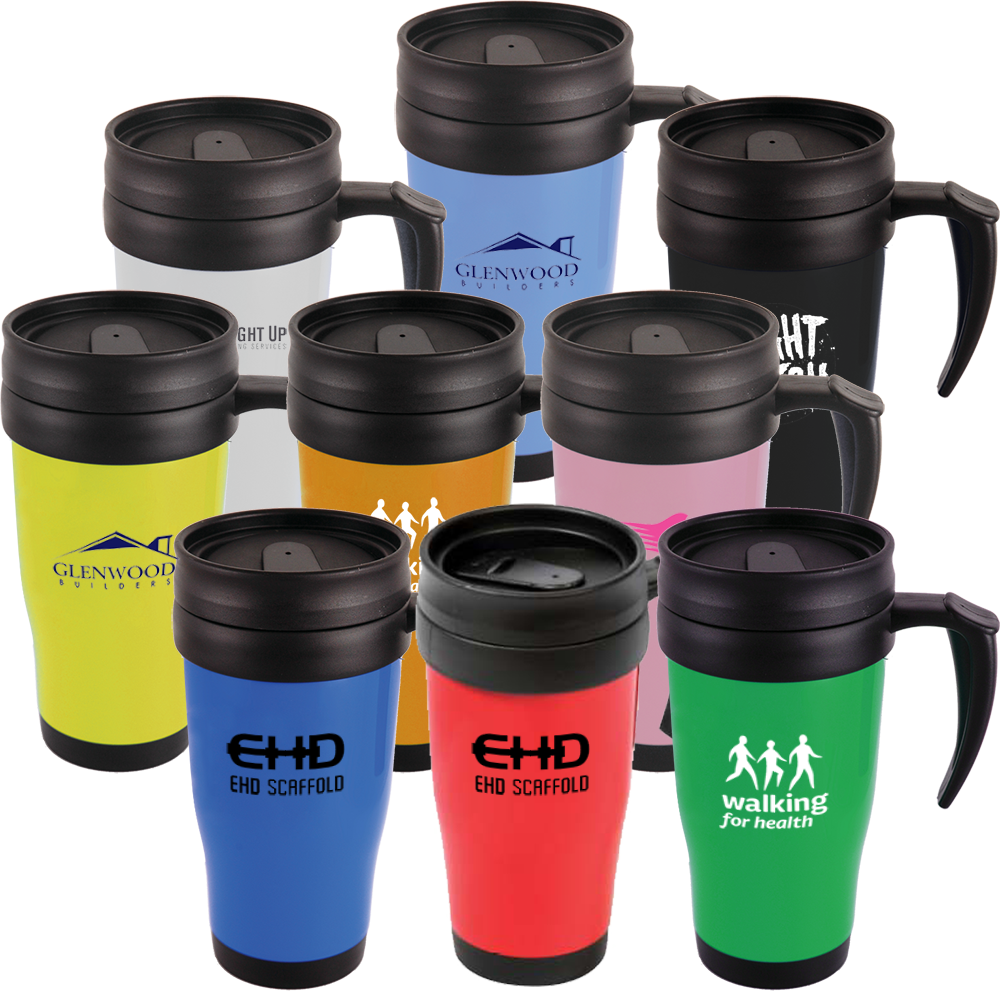 Printed Travel Mugs from PG Promotional Items Fast Delivery Low Cost