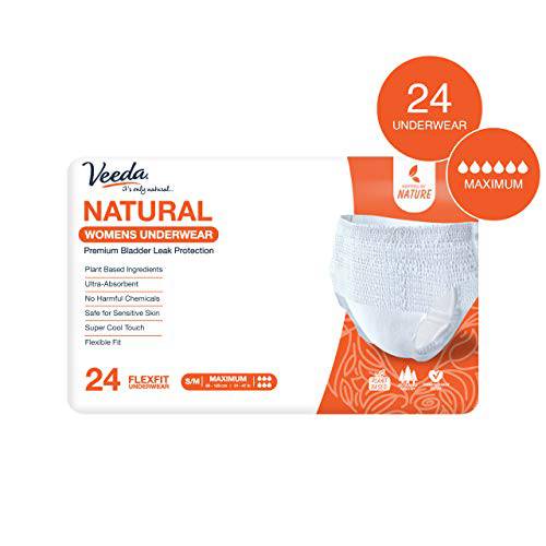 Veeda Natural Premium Incontinence Underwear for Women, Maximum Absorbency,  Large Size, 24 count