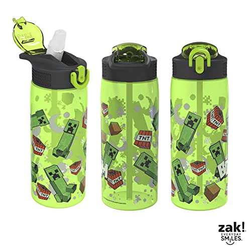 Zak Designs 27 oz. Minecraft Stainless Steel Water Bottle with Flip-up  Straw Spout, TNT and Creepers