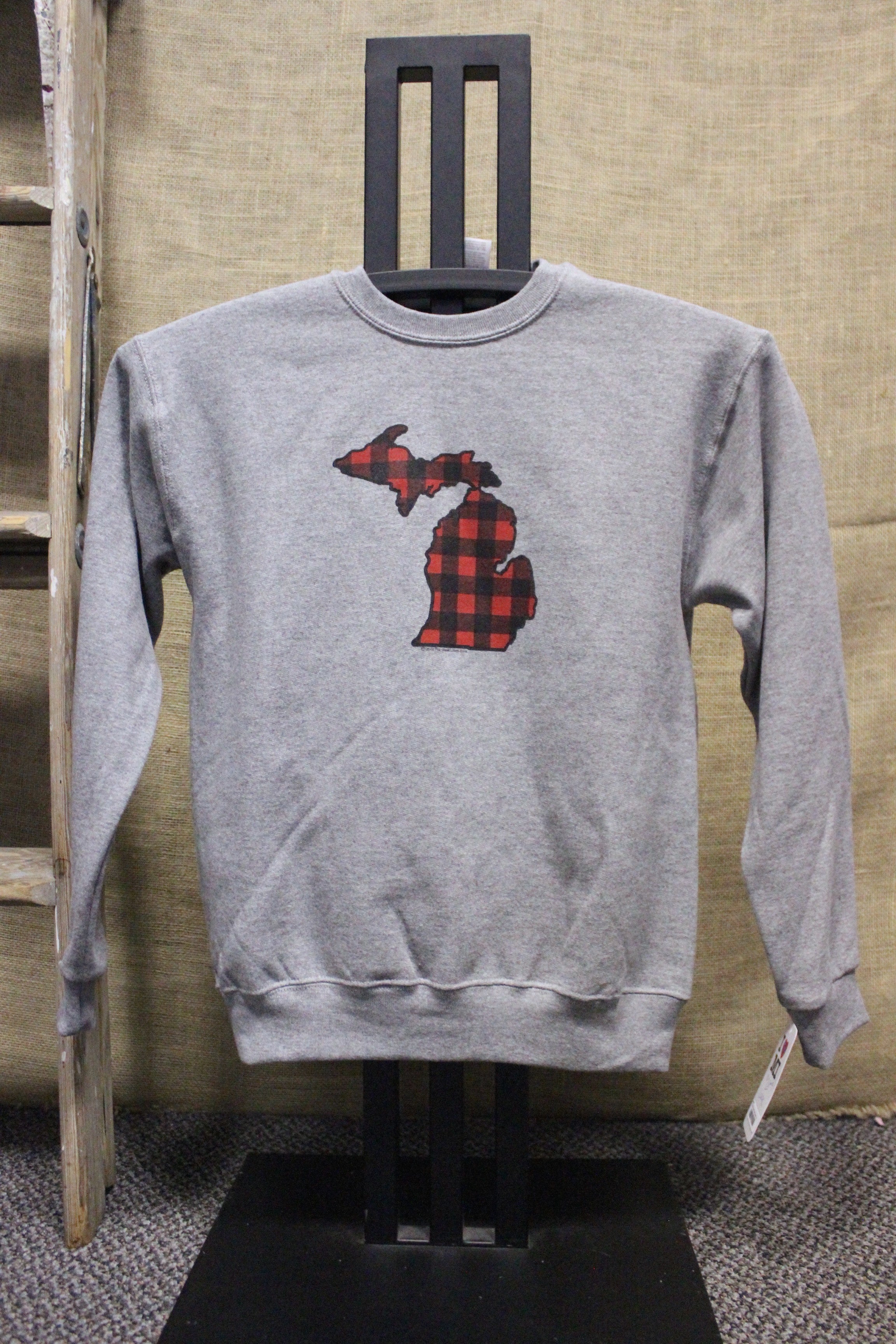 plaid crew neck sweatshirt