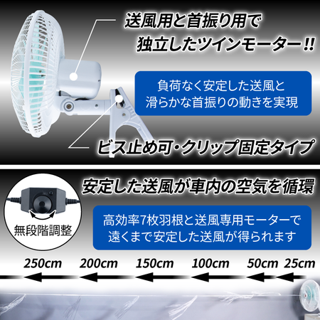 ツインモーター採用！！　送風用＆首振り用で負荷なく安定したルームファン！！