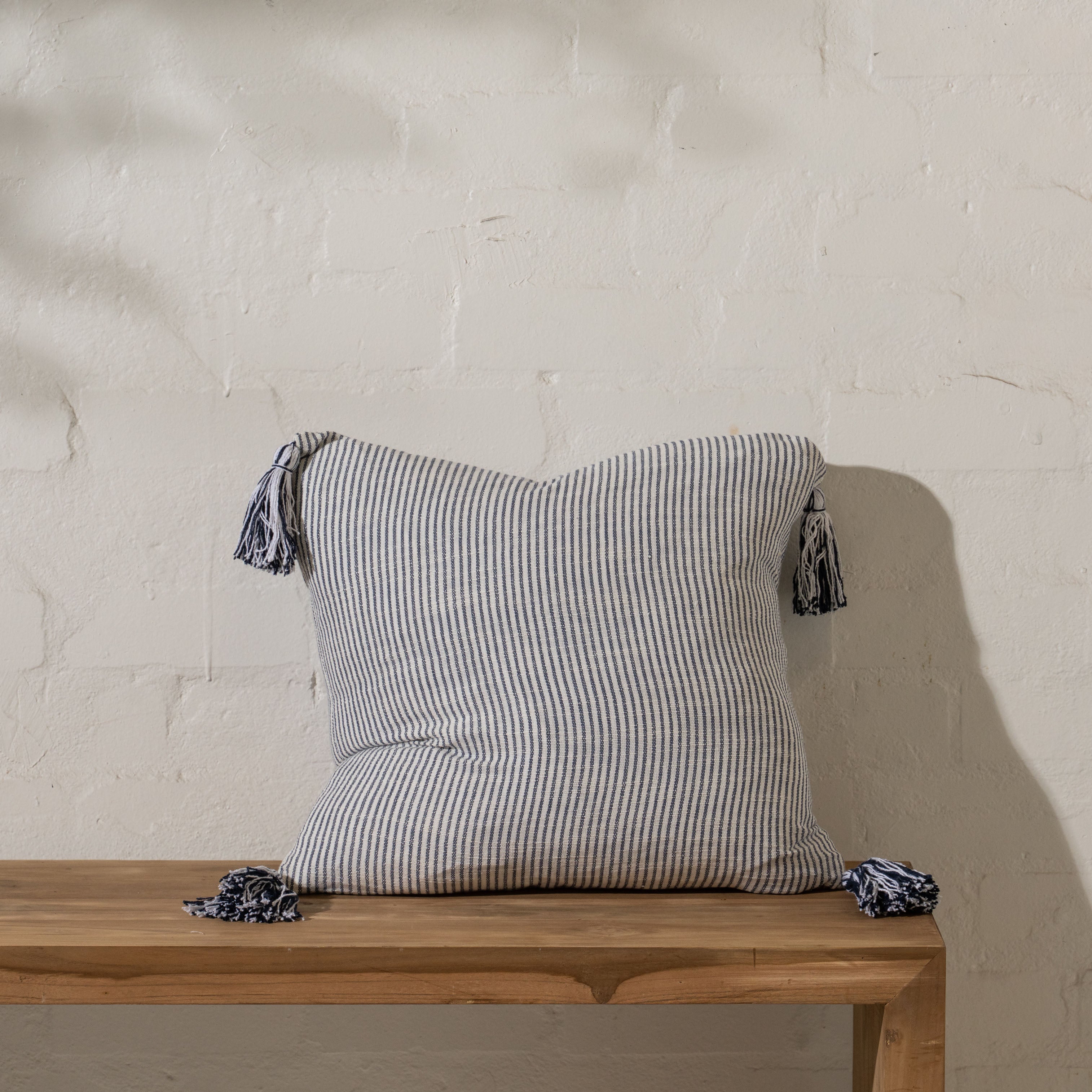 Aste Navy Striped Cotton Cushion with Tassels - Inartisan product image