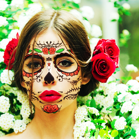 Roses Day of the Dead Face Temporary Tattoo