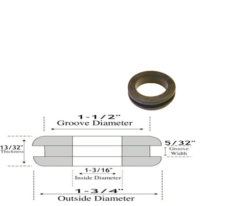 1-1/4 ID Rubber Grommet - 2 OD - 1/4 GW - Fits 1-1/2 Panel Hole