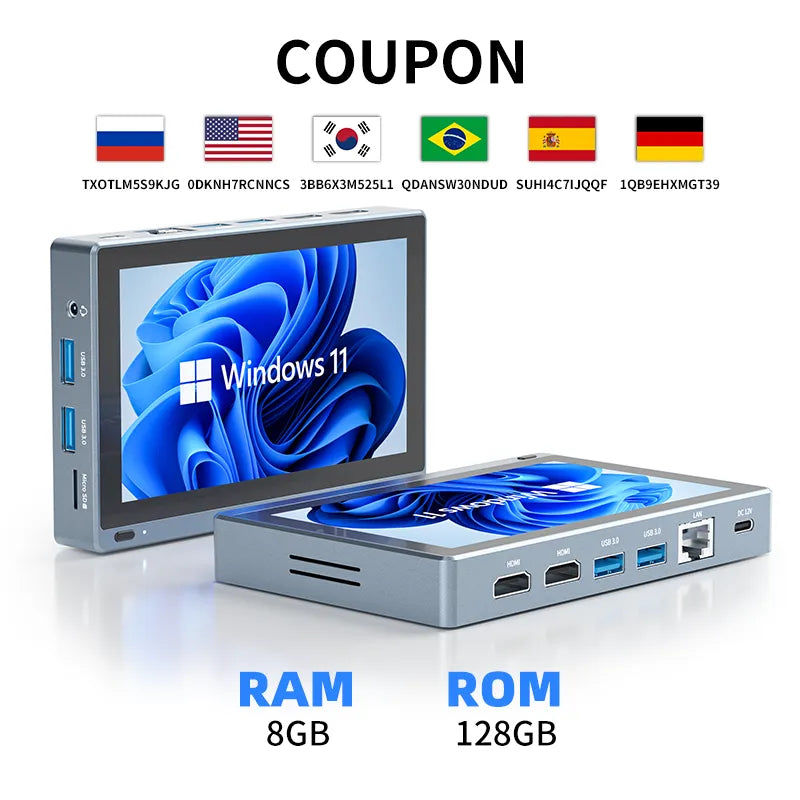 HIGOLE 1 Pro Tablet Pad Industrial Windows 11 Tablet Mini PC 5.5inch Touch Screen Mini Computer Intel J4125 8GB + 128GB +WIFI 6