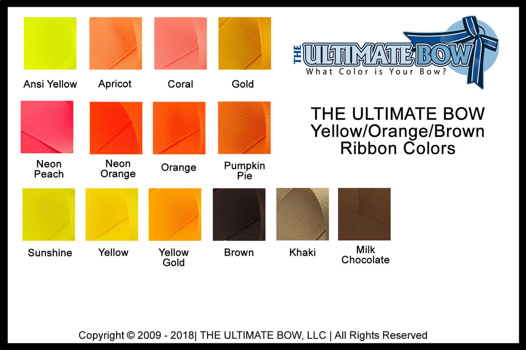 cheer bow colors | Yellow ribbon | Orange Ribbon | Color chart | Brown Ribbon