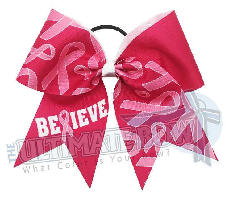 Believe Cheer Bow Breast Cancer Awareness Cheer Bow Pink Hair Bow 8021