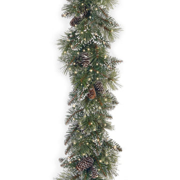9 ft. L Pre Lit White/Red Artificial Christmas Garland with 70 Battery  Operated LED Lights