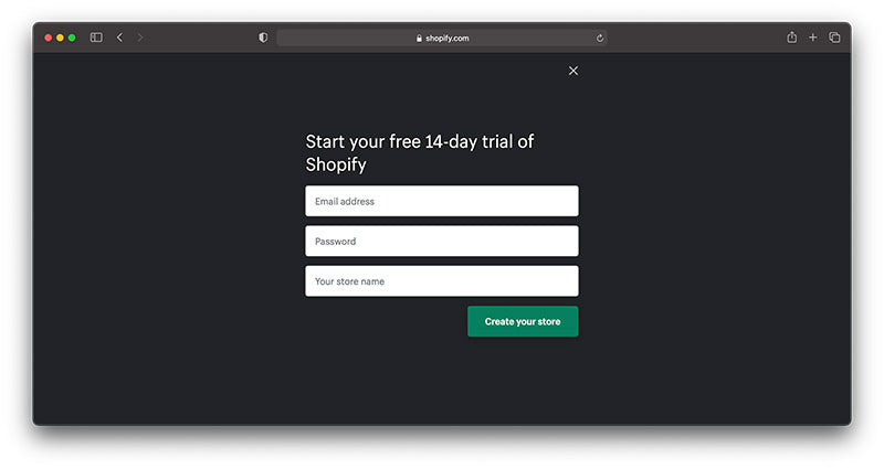 shopify free trial signup