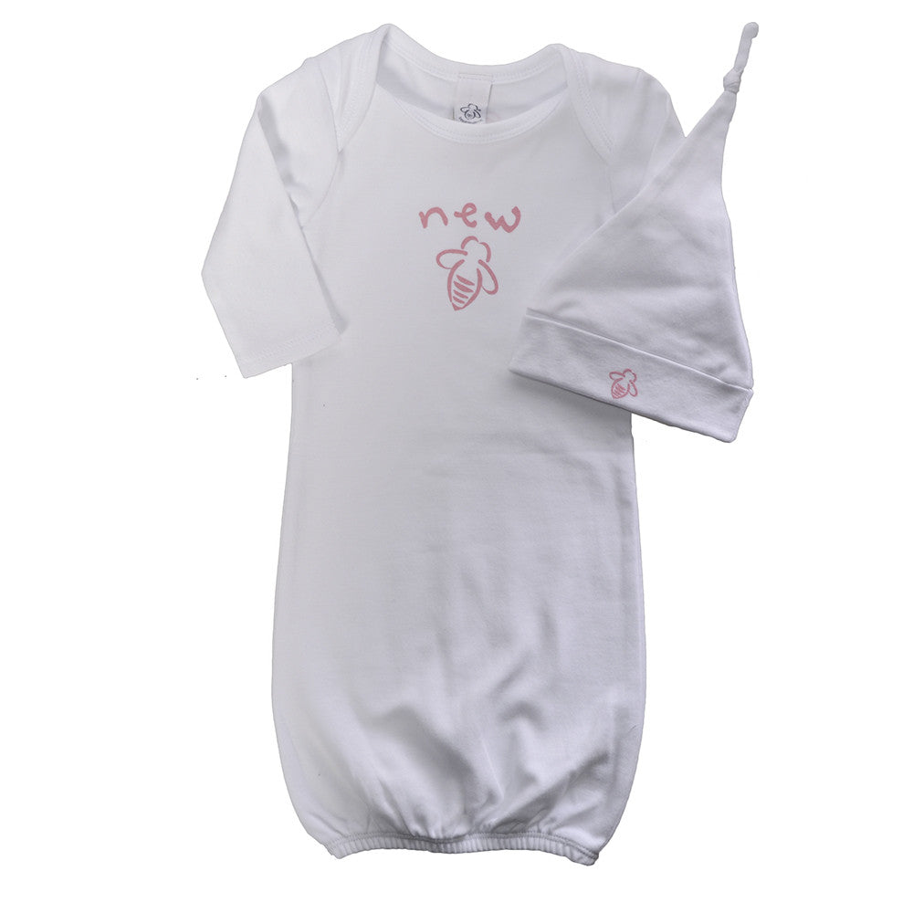 New Bee Gown & Cap Set White/Pink 3 Months – BeeAttitudes