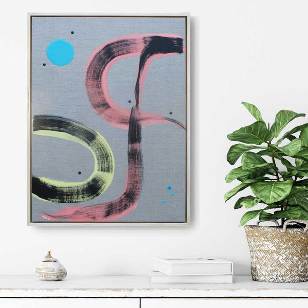 Minimal framed artwork with gestural brushtrokes