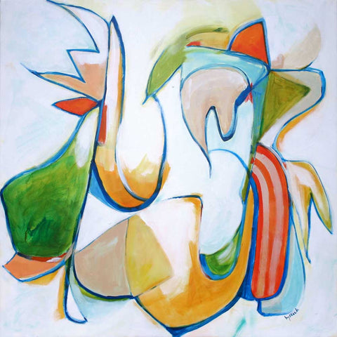 Rooster Ruckus, Colorful Abstract Painting by Kirsty Black Studio