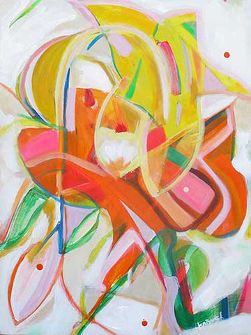 Botanical abstract painting with joyful feel