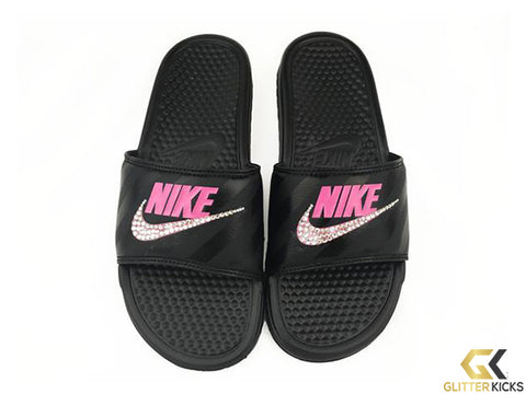 pink and black nike sandals