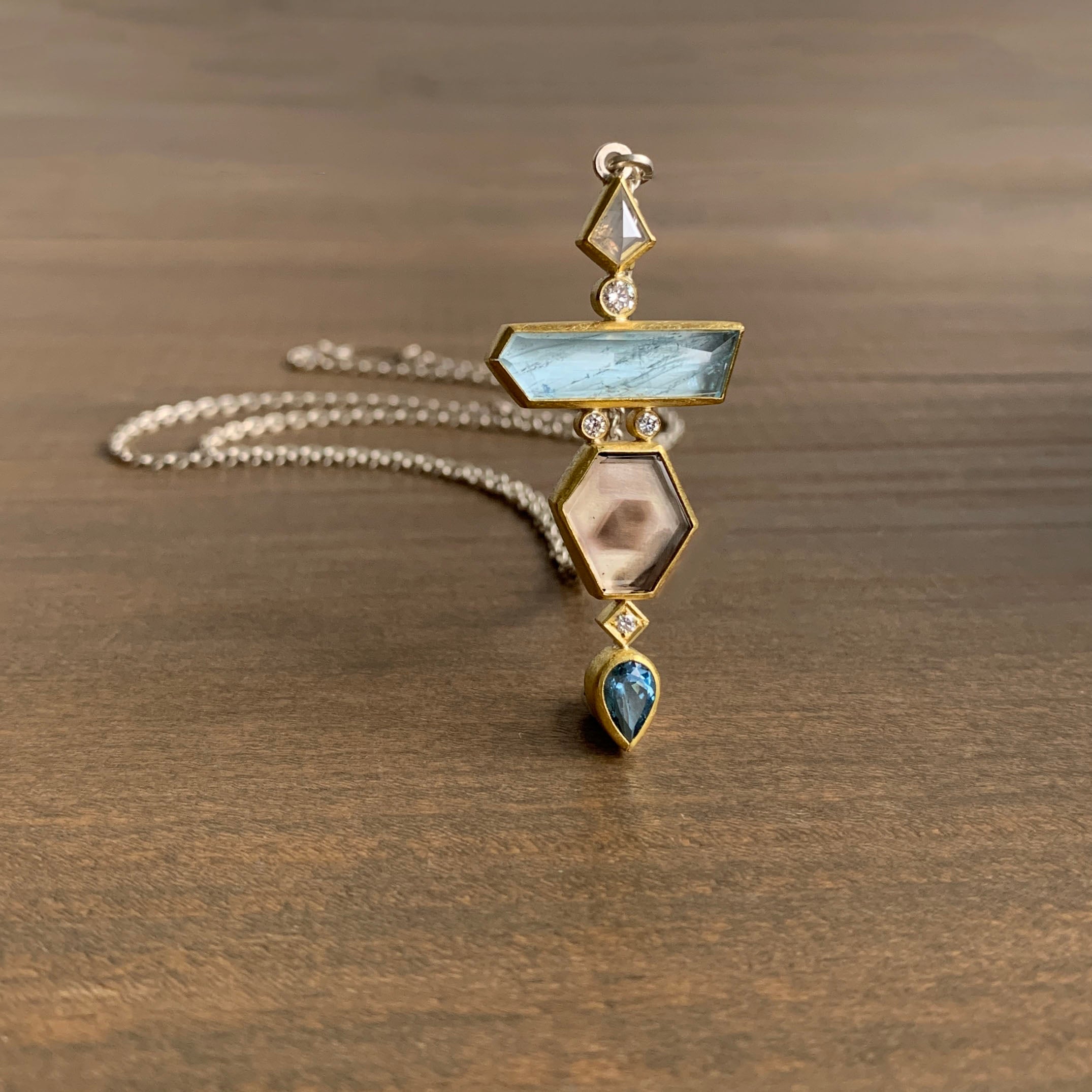 Sam Woehrmann Aquamarine, Spinel, and Diamond Totem Pendant