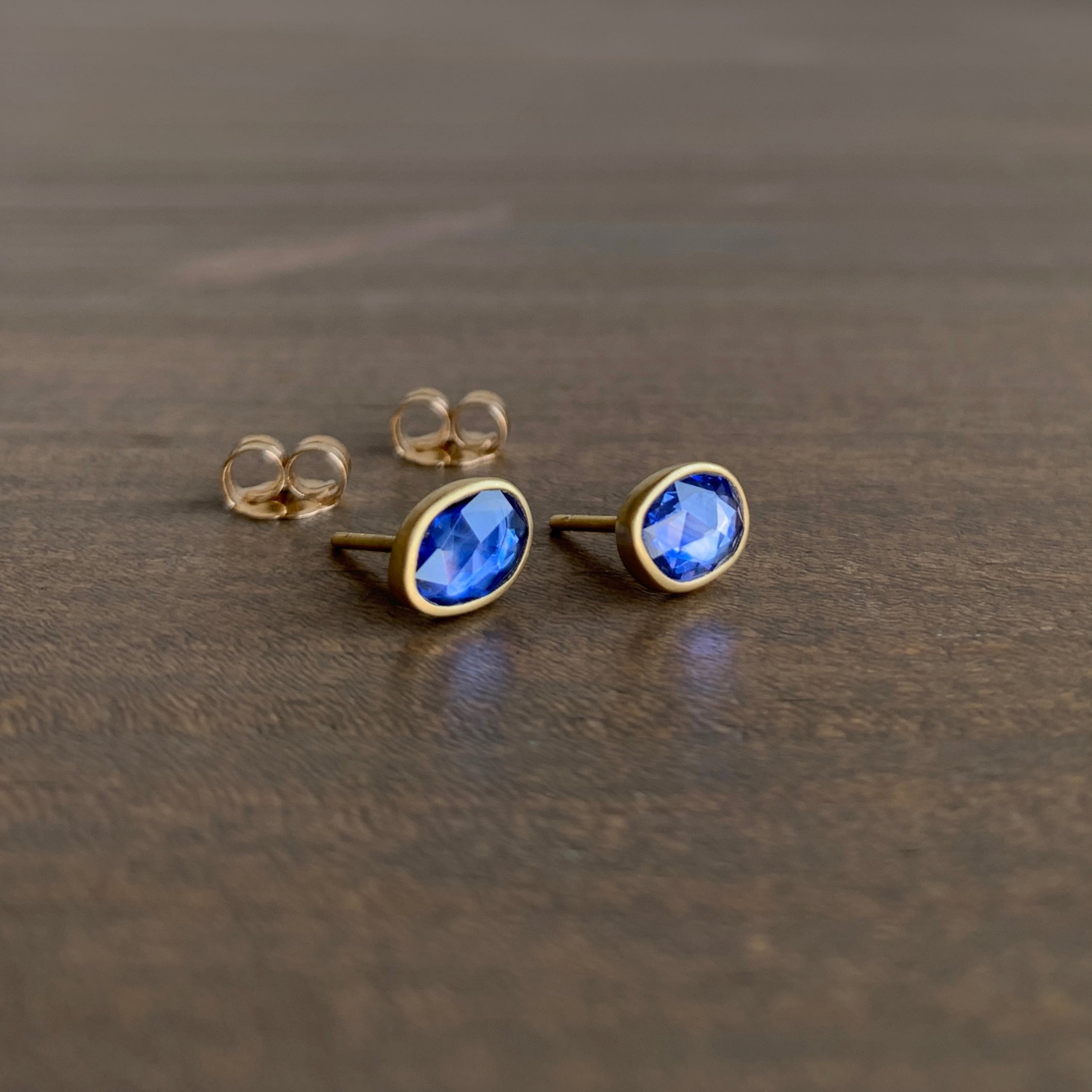 Lola Brooks Rose Cut Blue Sapphire Pebble Studs