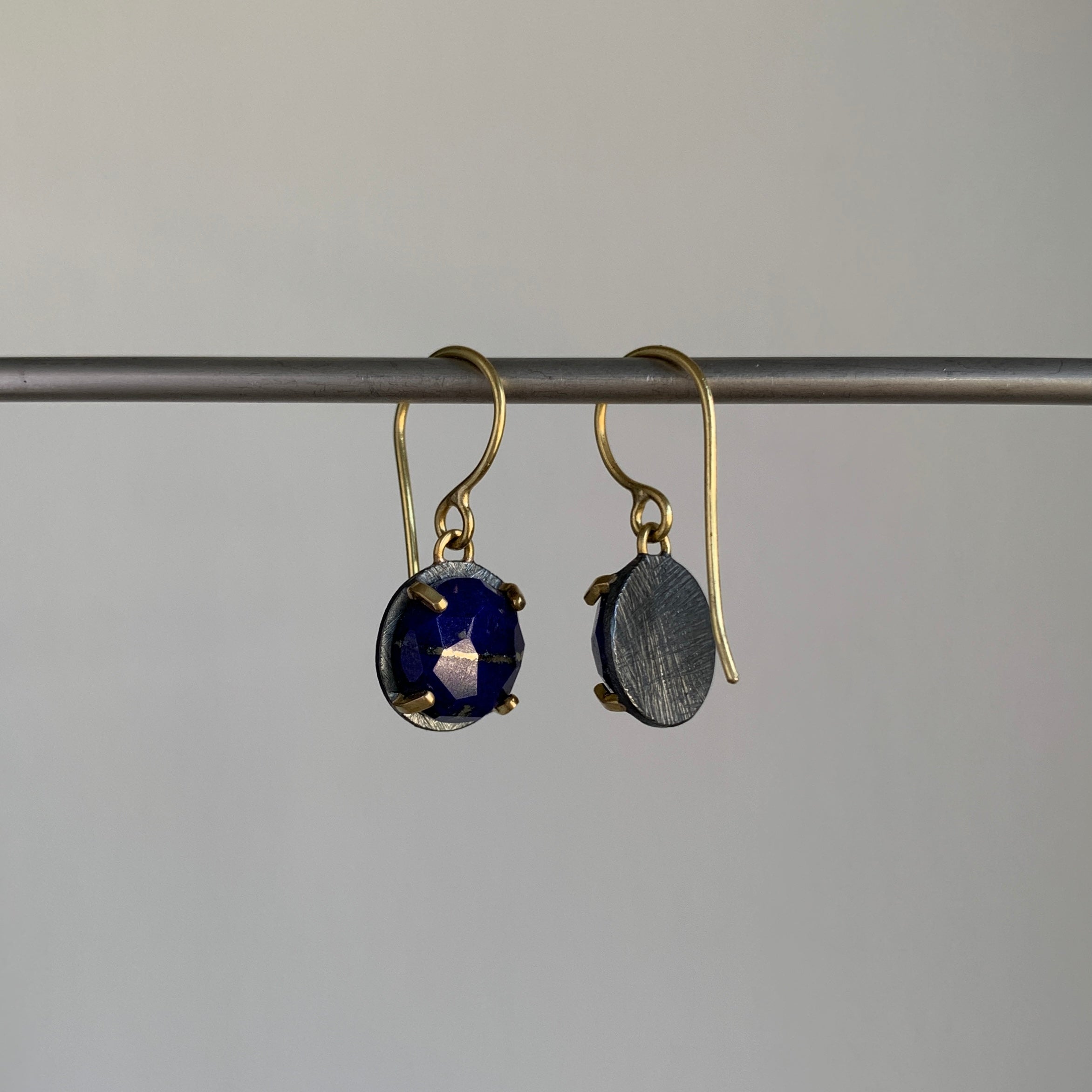 Heather Guidero Carved Prong Set Rose Cut Lapis Drop Earrings