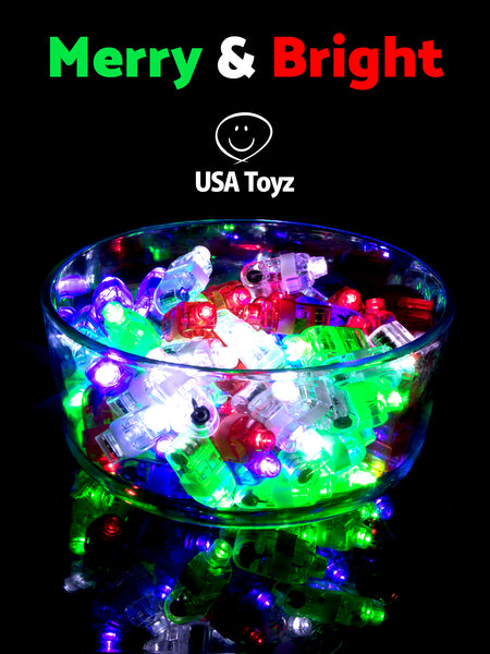 LED Fingerlights, glow rings and glow in the dark sunglasses make awesome stocking stuffers for kids of all ages.</br></br>Set them out on the kids' holiday table and make it fun this year!