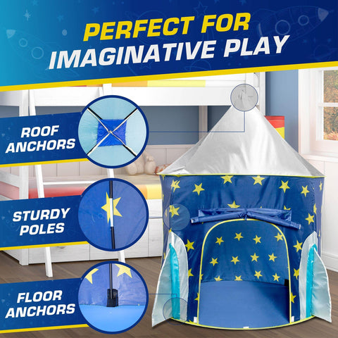 ROCKET SHIP PLAY TENT with Projector Toy and Storage Tote USA Toyz