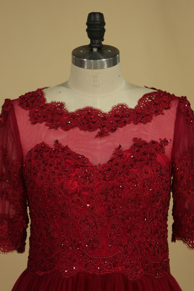 2024 Tulle Scoop Perles avec et Applique mère de la longueur des robes de mariée A ligne de plancher