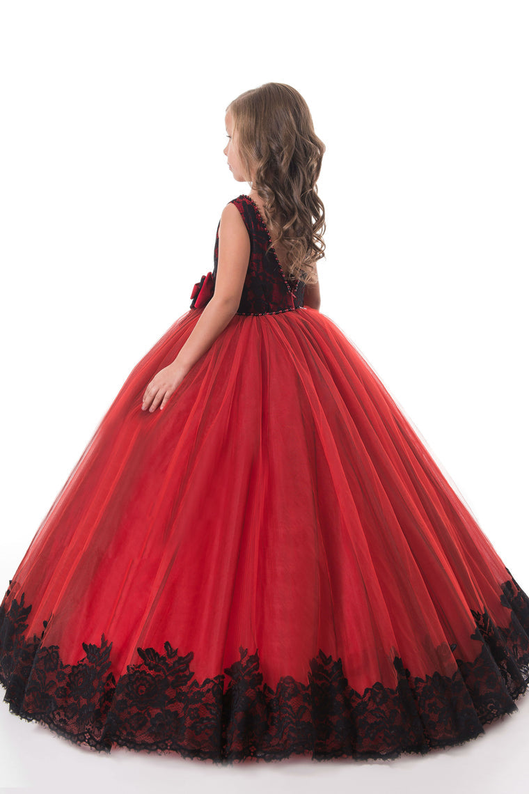 2024 Robes de fille à fleurs Robe de bal à carreaux Tulle avec appliques et nœud d'arc