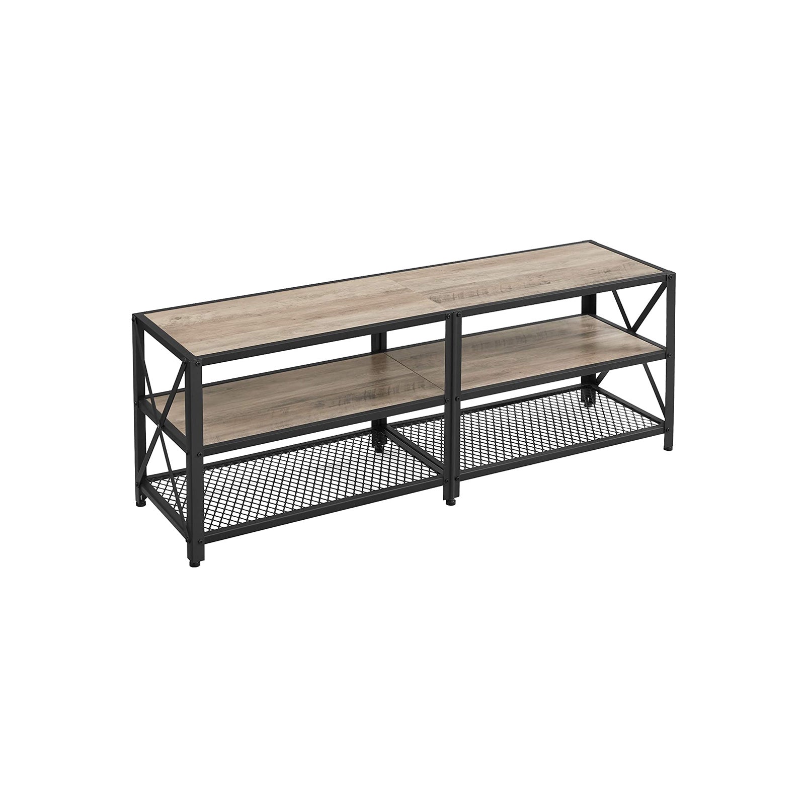 Vasagle meuble tv, support télé, table console, pour téléviseurs jusqu'à 65  pouces, avec étagères, cadre en acier en x, style industriel campagnard,  147 x 40 x 50 cm, marron rustique et noir