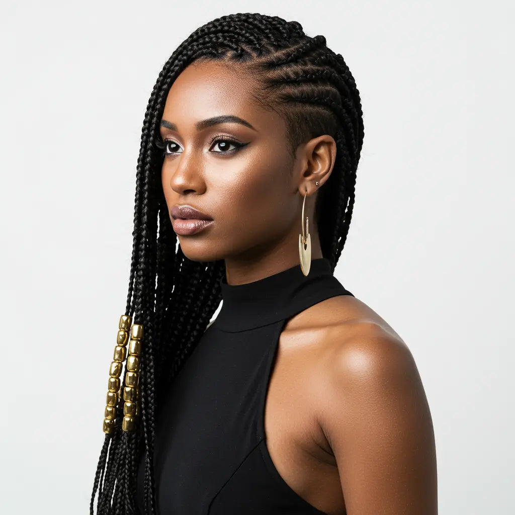 Box Braids with Shaved Sides