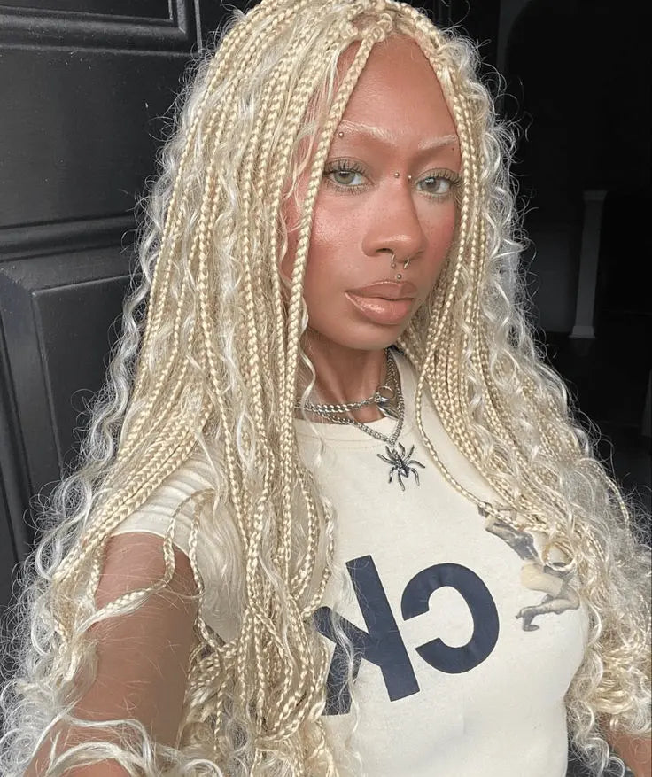 Platinum Blonde Braids with Curls