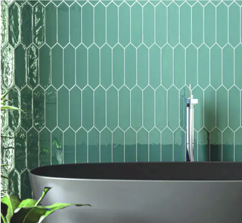 green picket tiles for bathroom wall