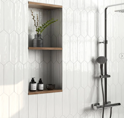 rectangular white tiles on walls