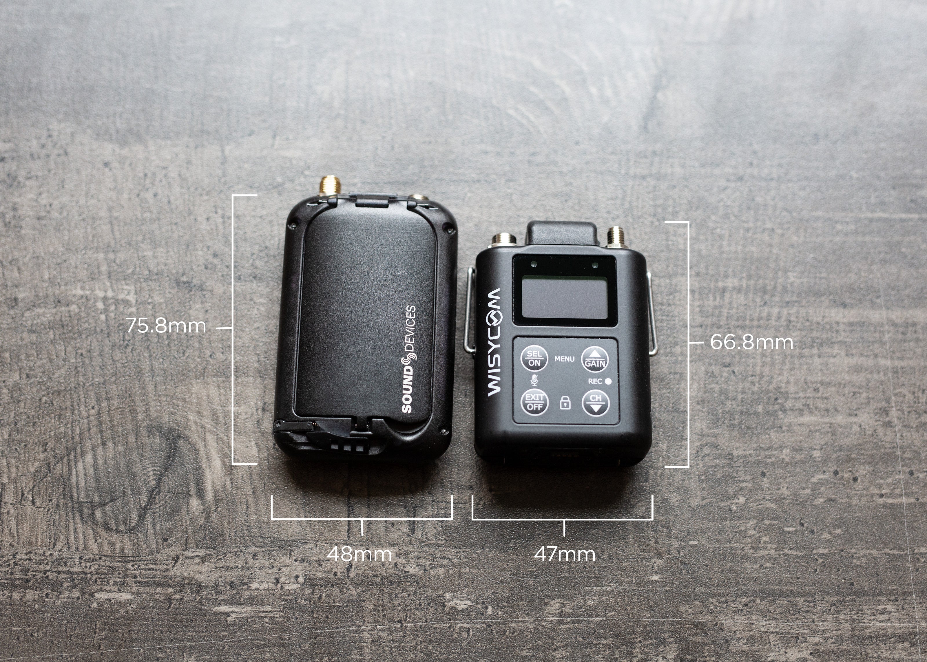 Wisycom MTP61 vs Sound Devices A20-Mini Size