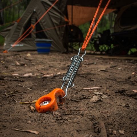 Ezy Anchor Screw In Tent Pegs securing tent guy lines in soft dirt