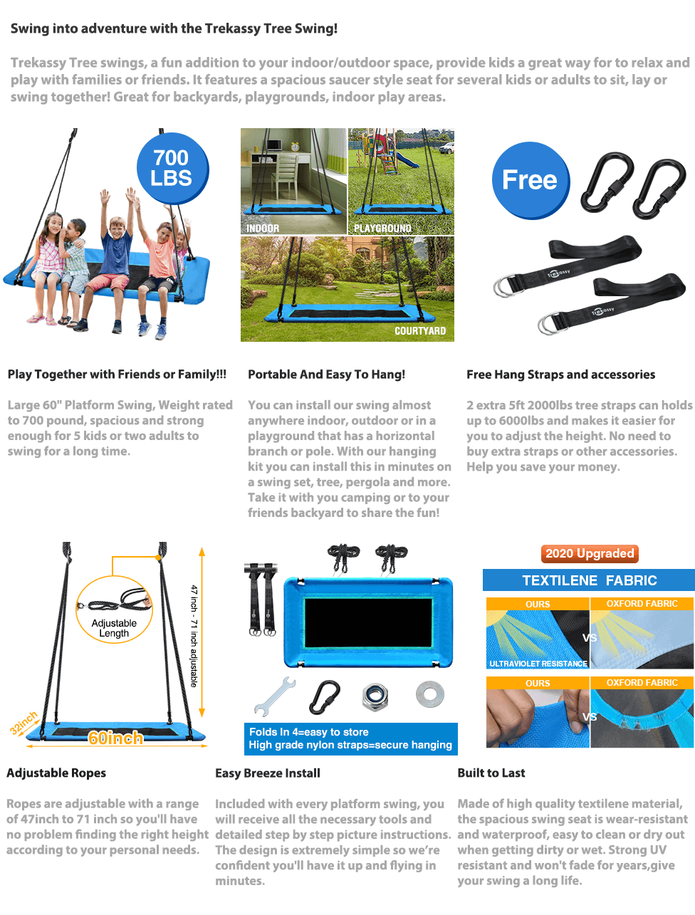 Trekassy 700lb Giant 60" Platform Tree Swing for Kids