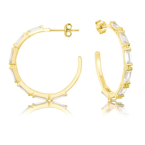 Achara 7 Baguette Zirconia Half Hoop Earrings