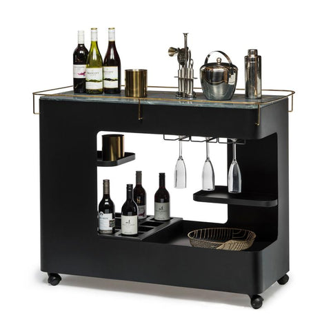 Black & Gold Bar Cart with Marble Top