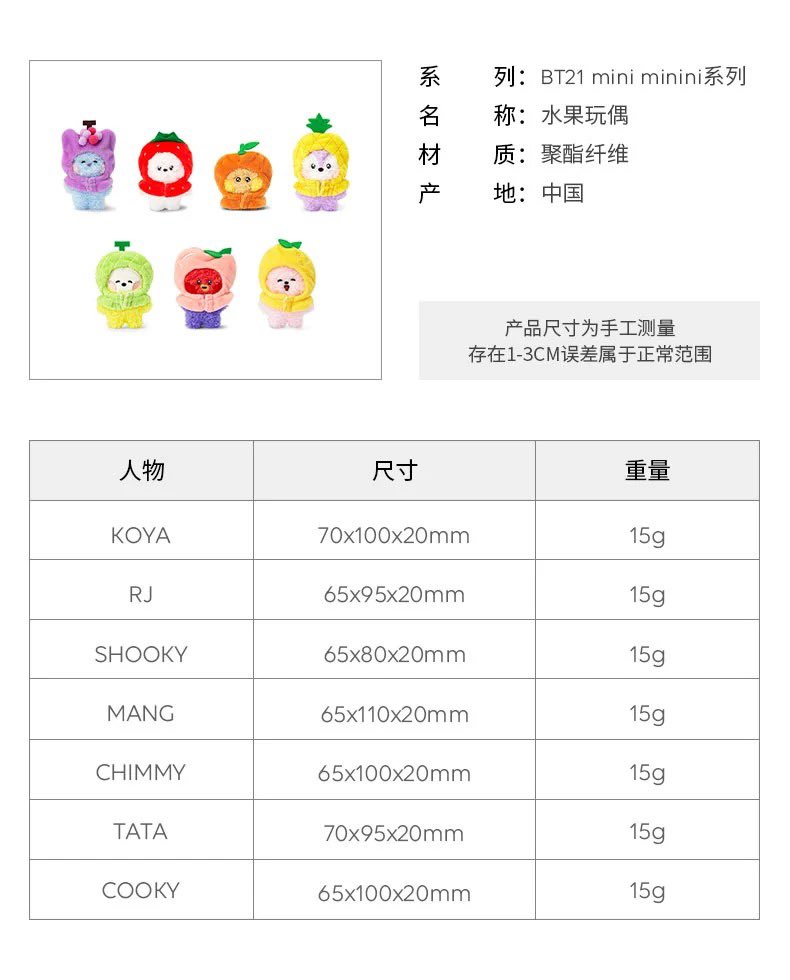 BTS - BT21 - 23 Mini Minini Fruit Theme Plush – Harumio