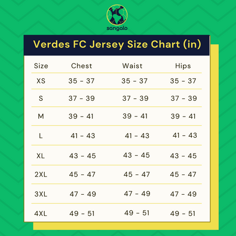 Verdes FC Size Chart