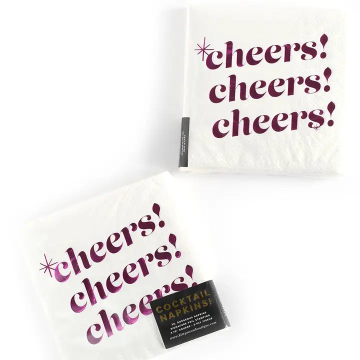 Pink Cheers Foil Cocktail Party Napkin