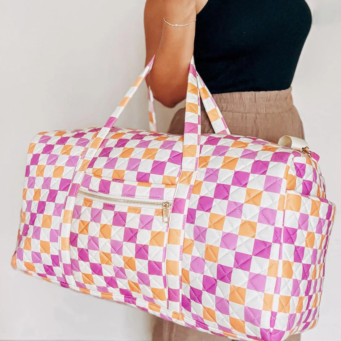 Checkered Pattern Duffle Bag