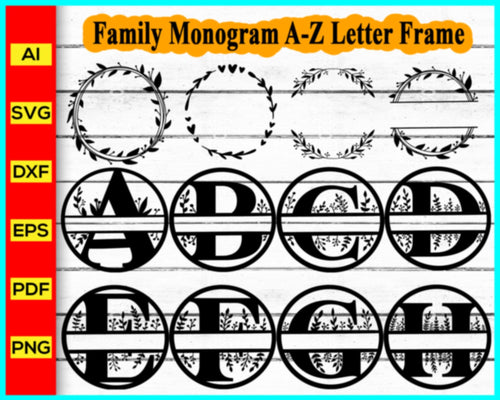 Flower Wreath Monogram Frame SVG File for Silhouette