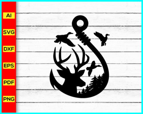 Deer and Hook Svg, Fishing svg silhouette png, Deer Hunting Svg, Fishi –  Disney PNG