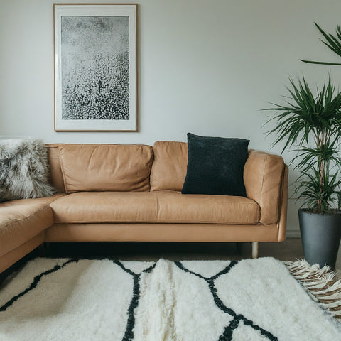 Modern living room featuring Beni Ourain rug