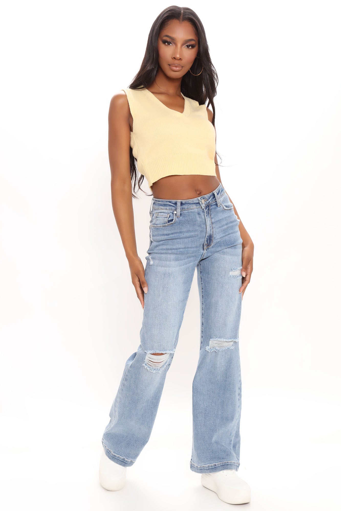 Longing For You Distressed Wide Leg Jeans - Medium Blue Wash