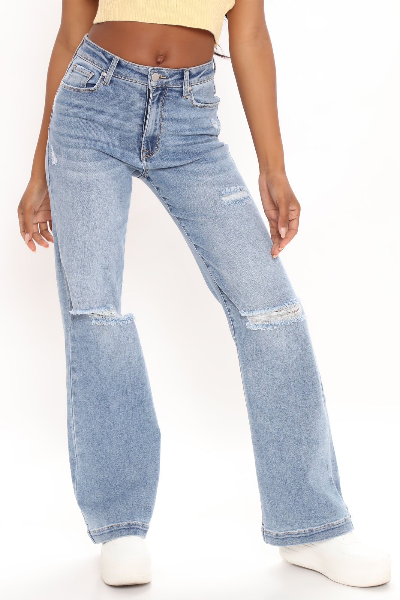 Longing For You Distressed Wide Leg Jeans - Medium Blue Wash