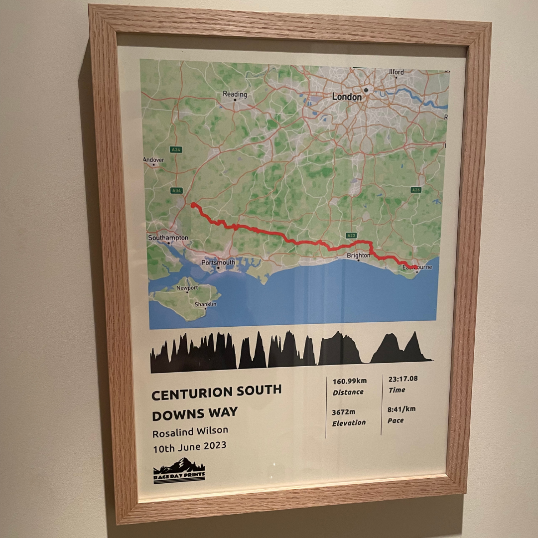 Personalised London Marathon route poster with custom runner's name and time, printed on high-quality paper, ideal as a gift for runners