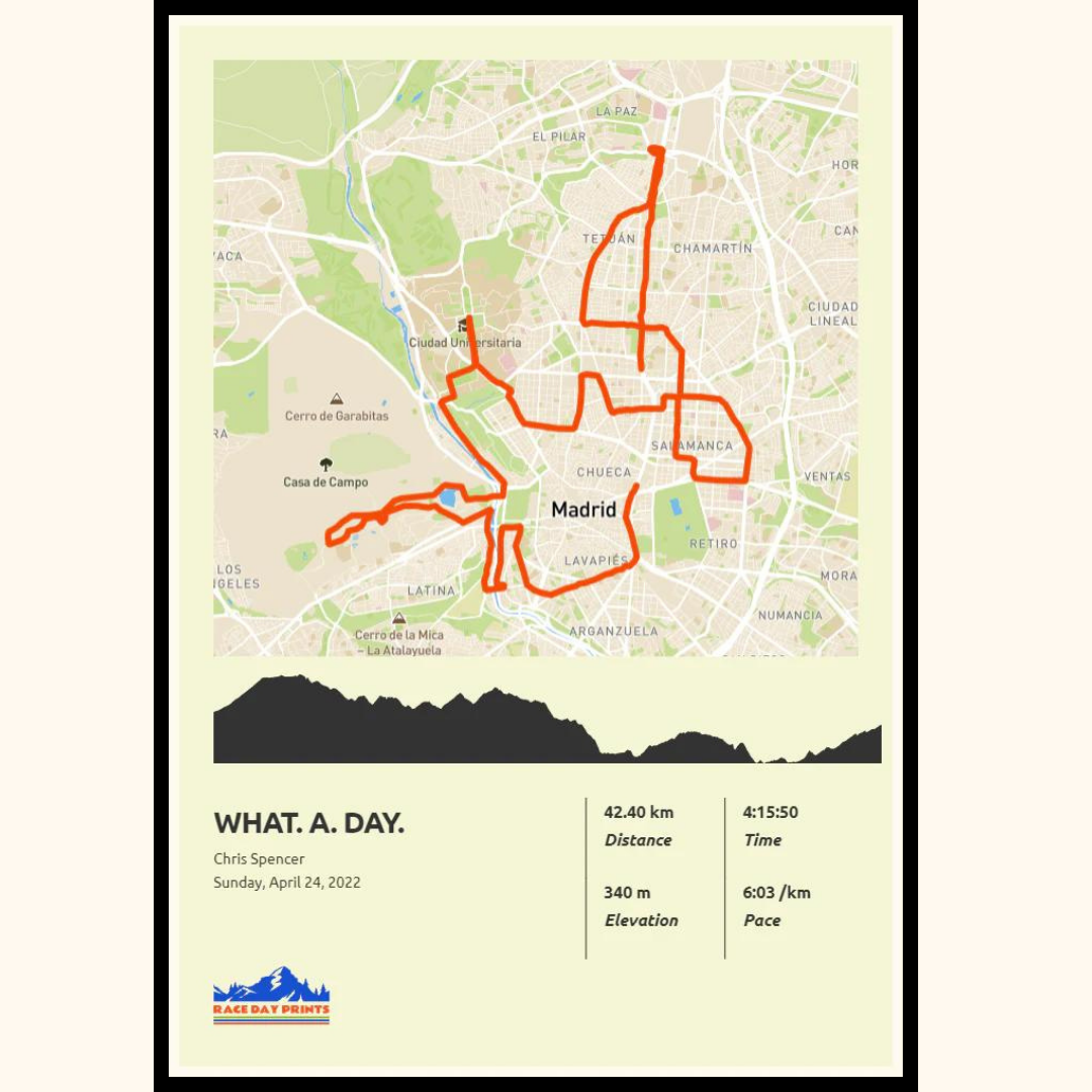 Personalised London Marathon route poster with custom runner's name and time, printed on high-quality paper, ideal as a gift for runners