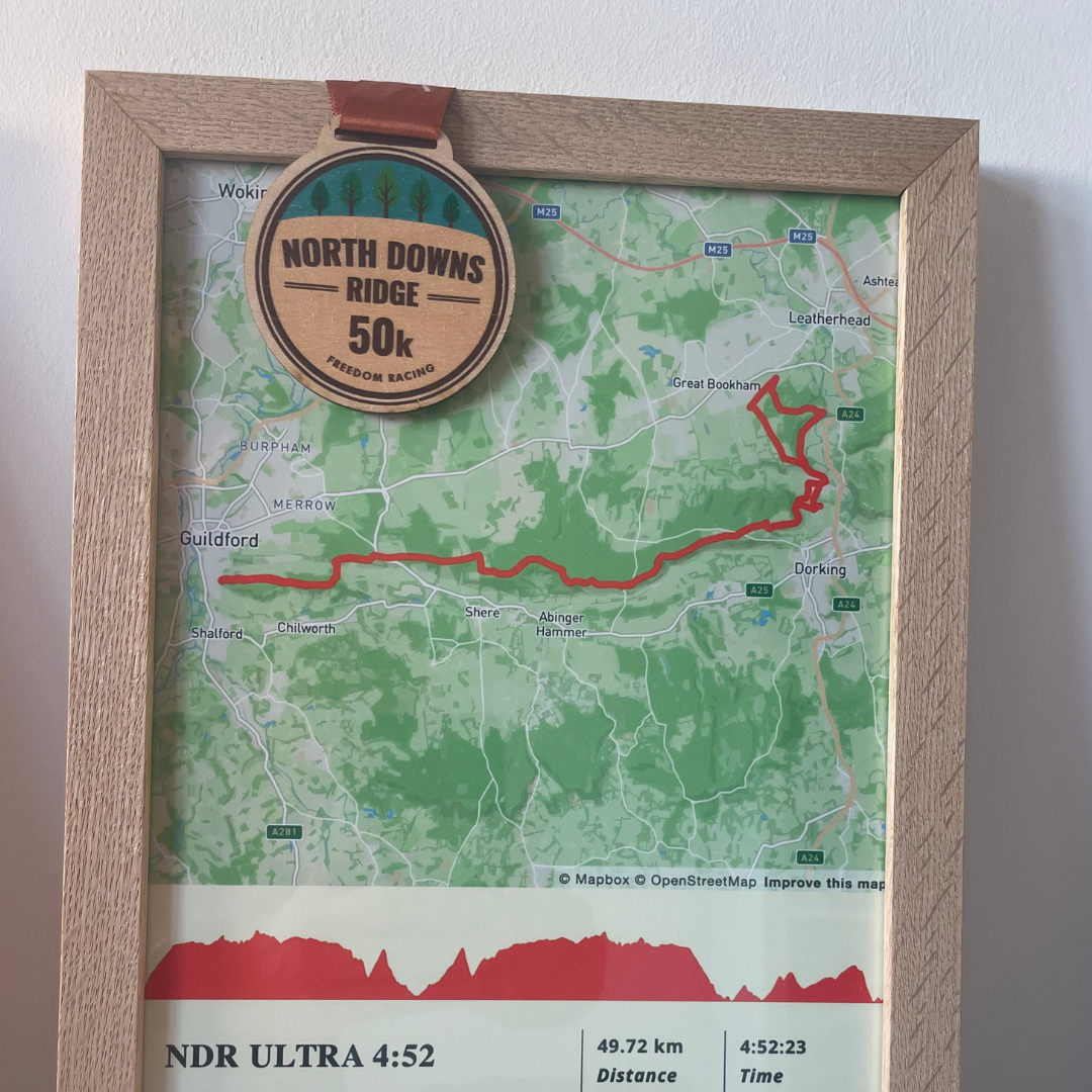 Personalised London Marathon route poster with custom runner's name and time, printed on high-quality paper, ideal as a gift for runners